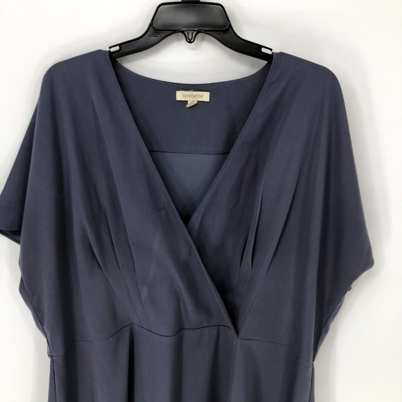 Loralette Dusty Blue Fit and Flare Surplice Dress - Picture 6 of 7